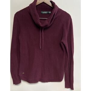 LRL Ralph Lauren Maroon Cown Neck Waffle Knit Top Medium Preppy Cozy‎ Cabincore